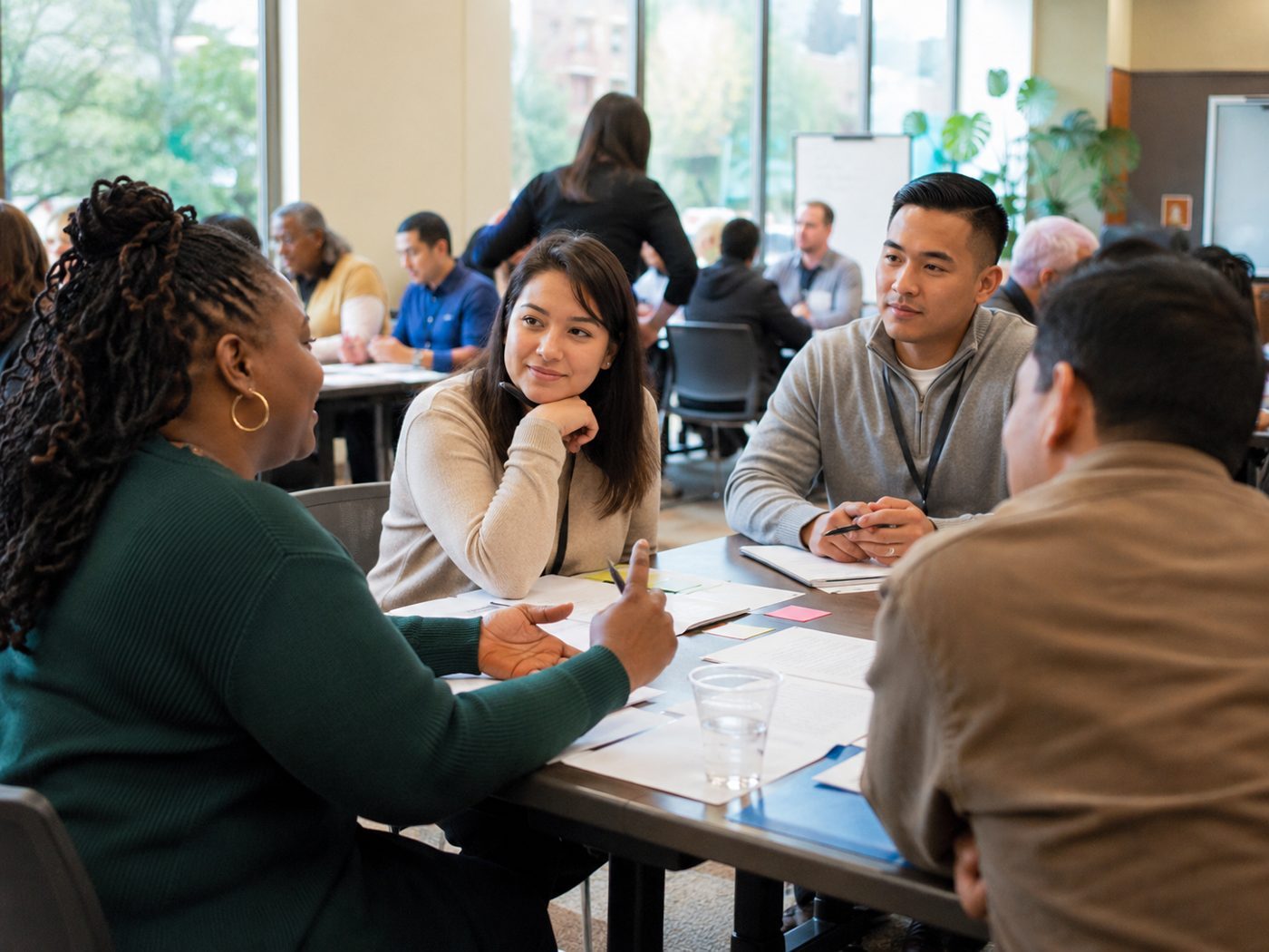 Small group conversation showing CareerEd support across multiple audiences
