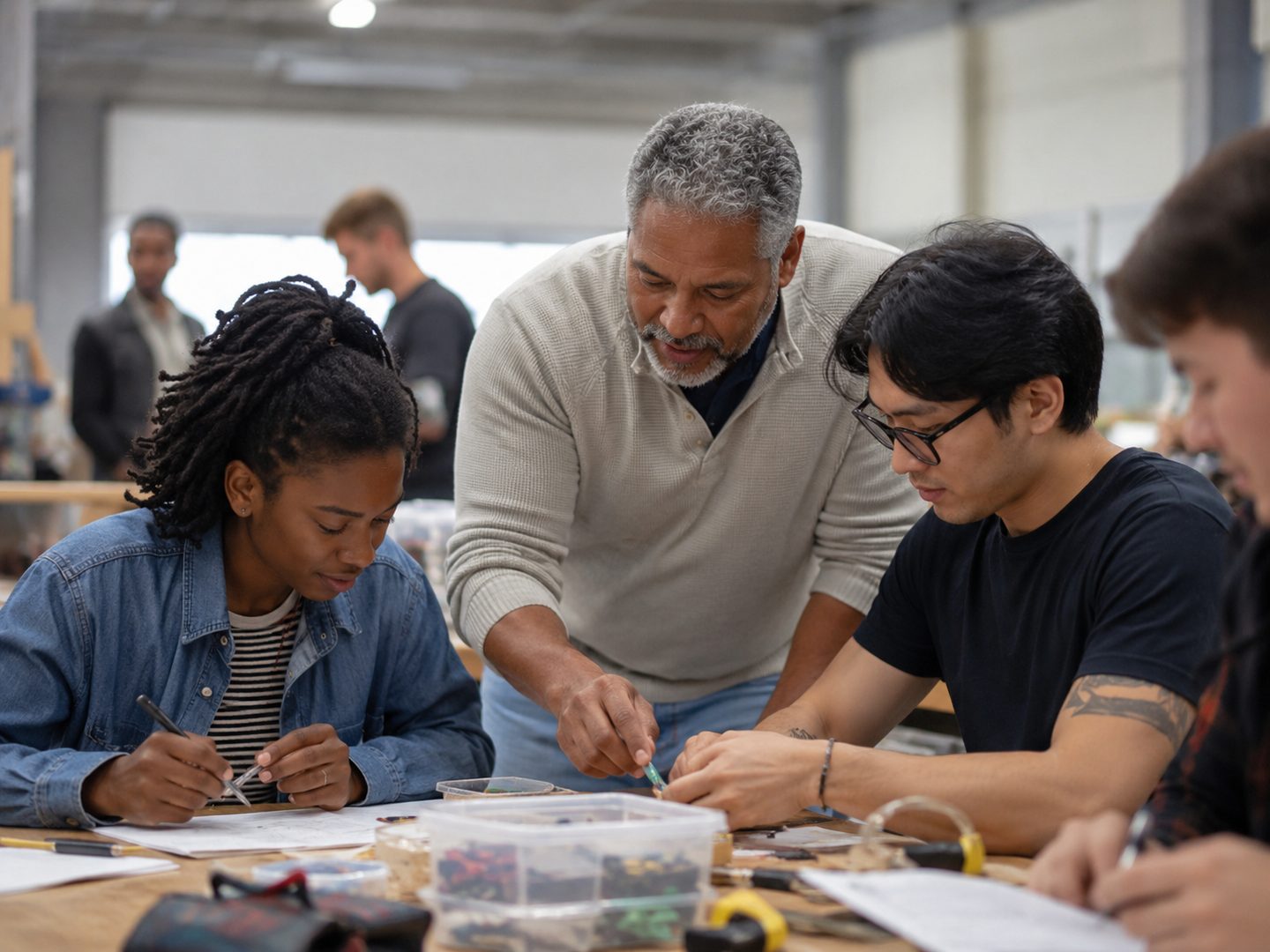 Mentor guiding participants through a hands-on preparation activity