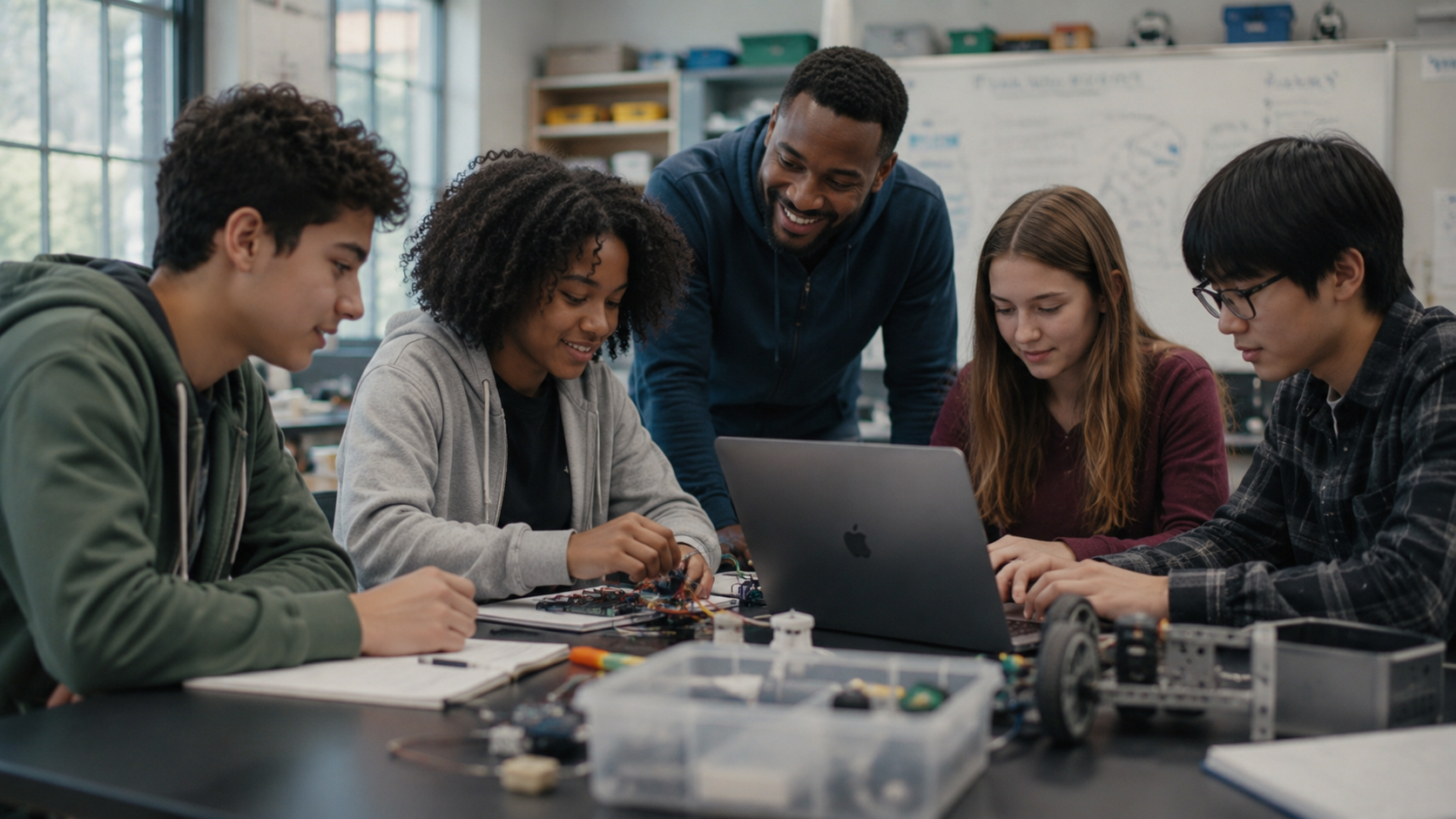Students exploring technology and robotics as part of CareerEd digital and AI pathways